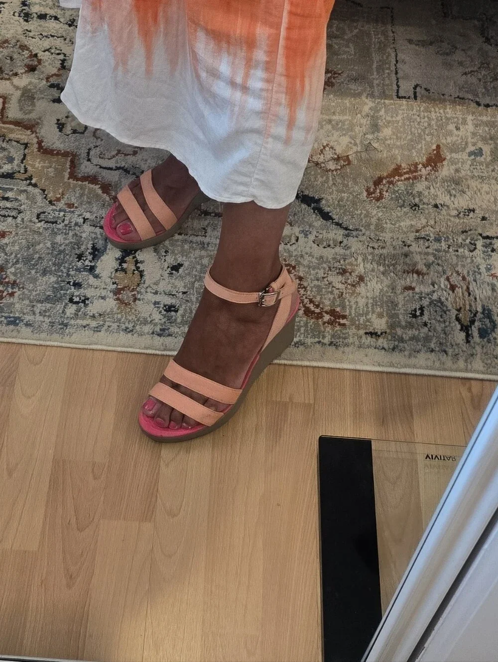Crocs Women’s Peach Pink Wedge Sandals - Ankle Strap Comfort